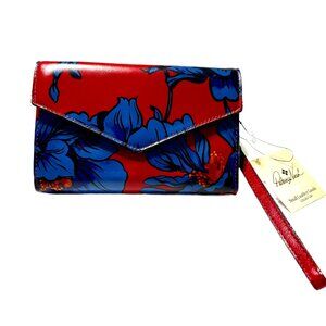 NWT Patricia Nash Floral Clutch Wristlet Wallet Blue Red Leather - Grecian Rose